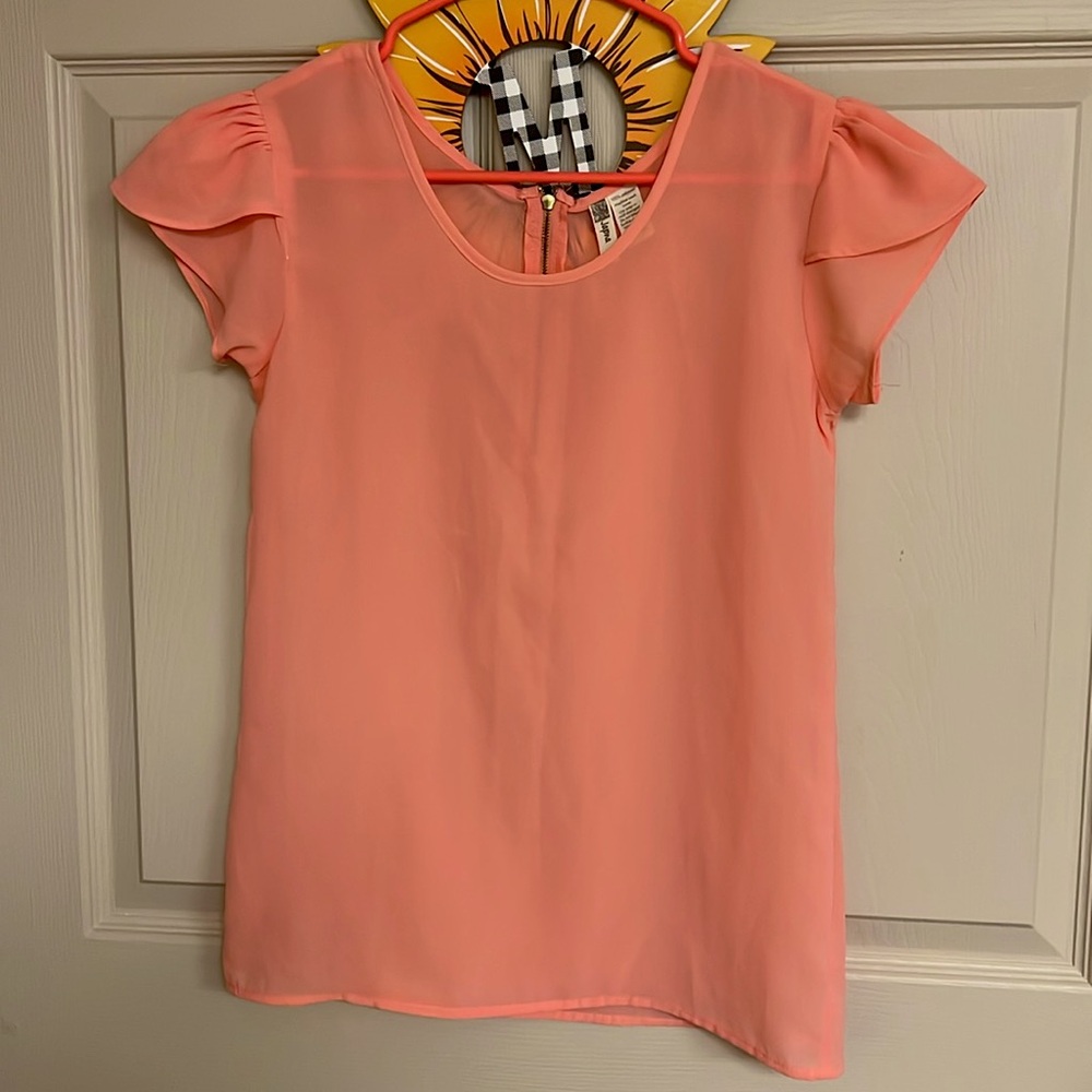Semi-sheer Coral Pink short sleeve Top